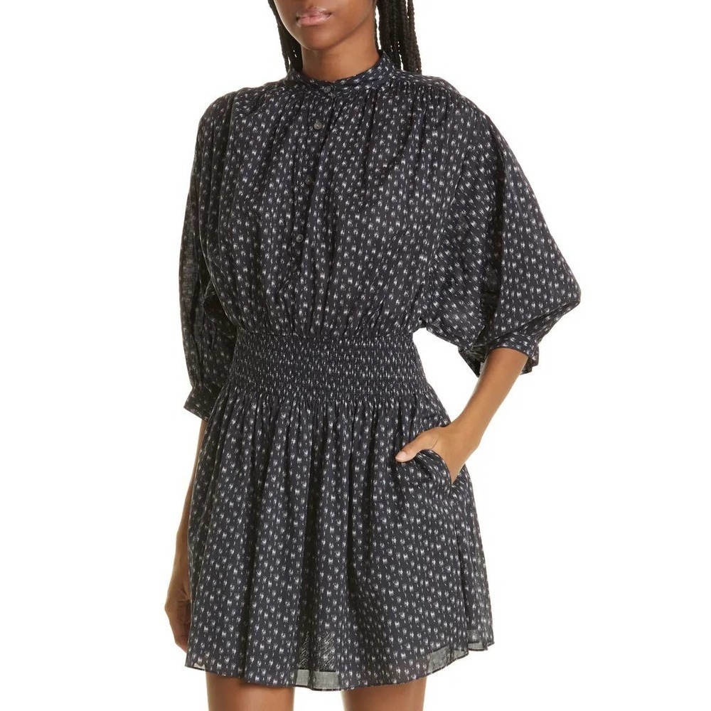 Rebecca Taylor Ikat Print Smocked Cotton Shirtdress Size M Nwt